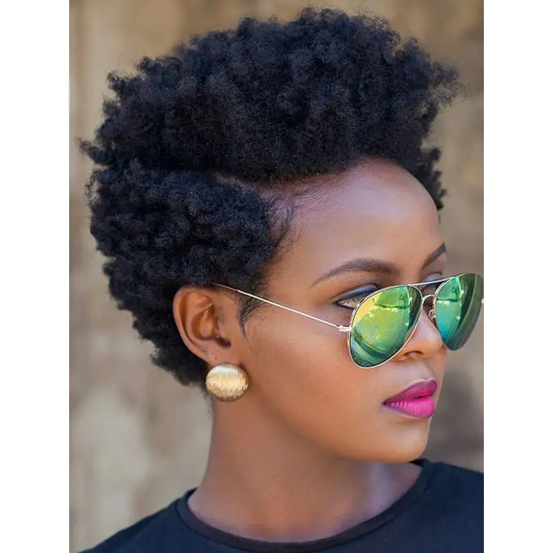 Very Short Wigs African American 4" Without Bangs Monofilament Wigs
