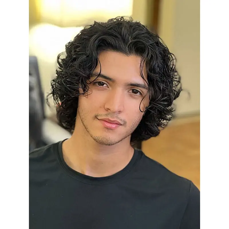 Wigs Men Bobs Black Curly 10" Synthetic Wigs