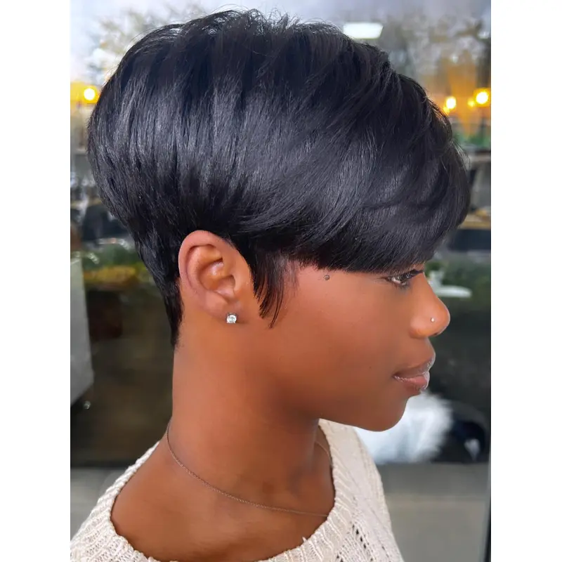 Natural Looking African American Wigs Cropped 4" Straight Synthetic Wigs