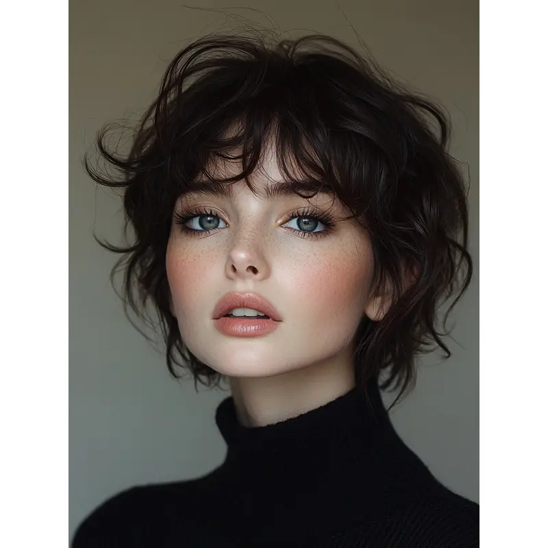 Short Wigs Human Hair Black Bobs Wavy 8" Lace Front Wigs