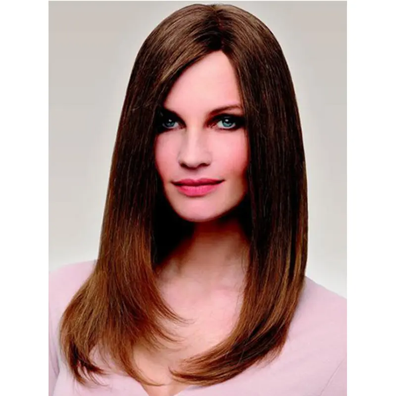Straight Long 100% Hand-tied Brown Without Bangs Real Human Hair Wigs