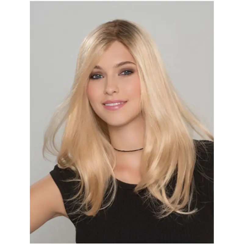 Straight Long Monofilament Blonde Without Bangs Women Human Hair Wigs