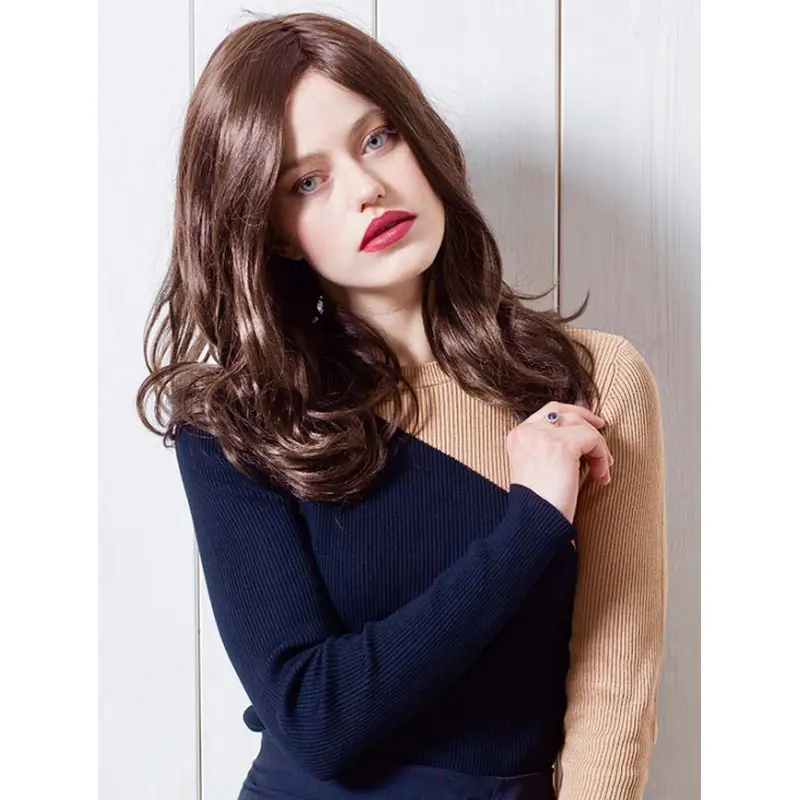 Wavy Monofilament Brown Synthetic High Quality Long Wigs