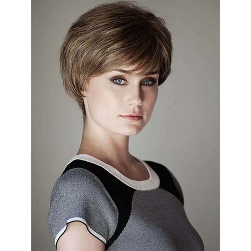 6" Wavy Brown With Bangs Short Wigs