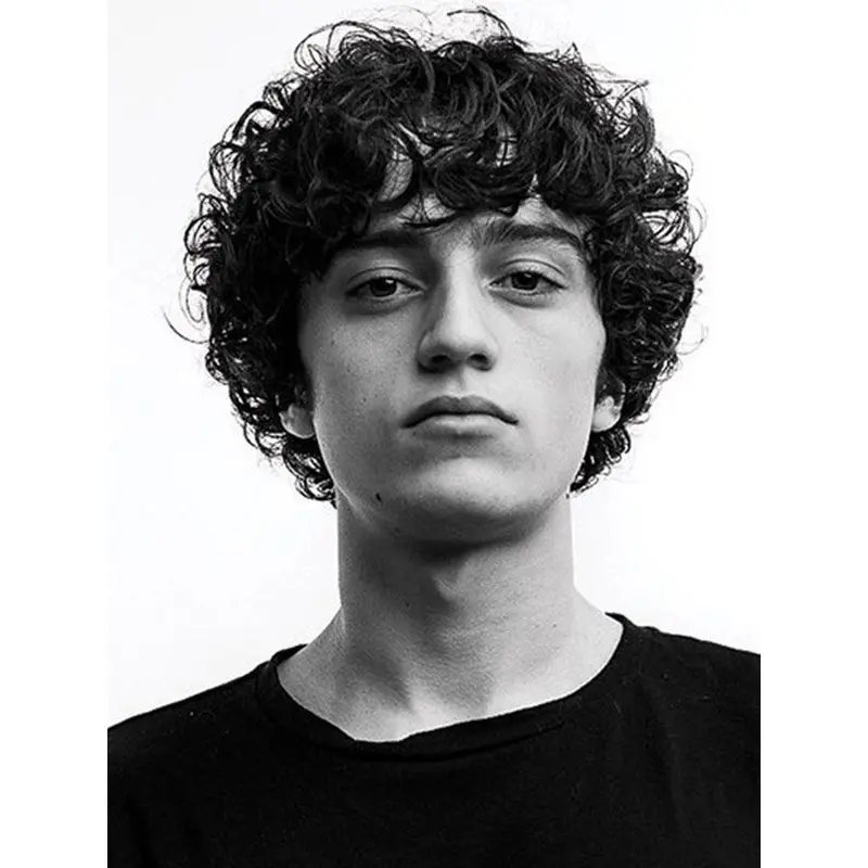 Black Capless Short Remy Human Hair Big Curls Men Wigs