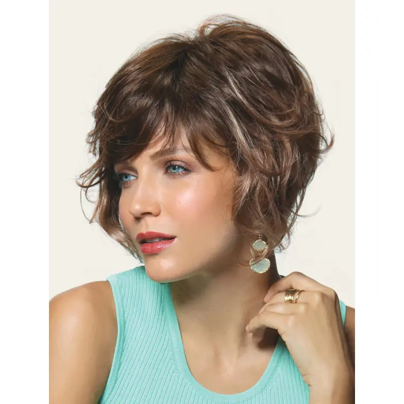 Comfortable Brown Wavy Short Monofilament Wigs