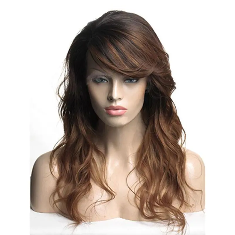 Ombre Hair Color Monofilament Top Long Wavy Human Hair Wigs