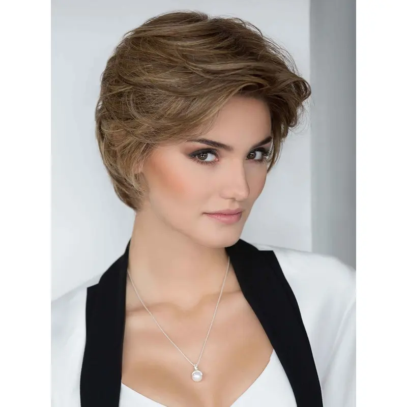 Short Straight Brown Layered 100% Hand Tied Synthetic Wigs