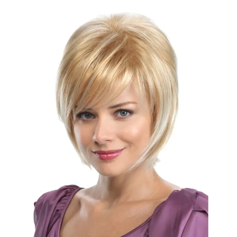 Straight 8" Blonde Synthetic Bobs Medium Wigs