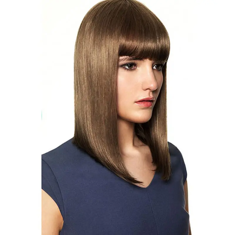 Stylish Brown Straight Shoulder Length Human Hair Wigs