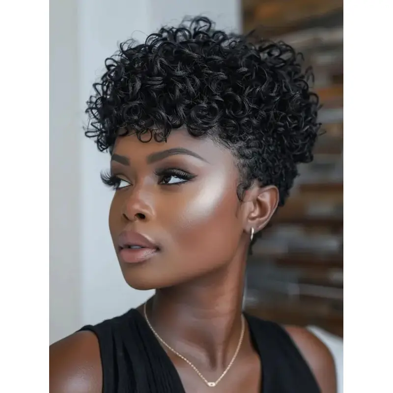Synthetic Short Wigs For African American Monofilament 4" Curly Wigs