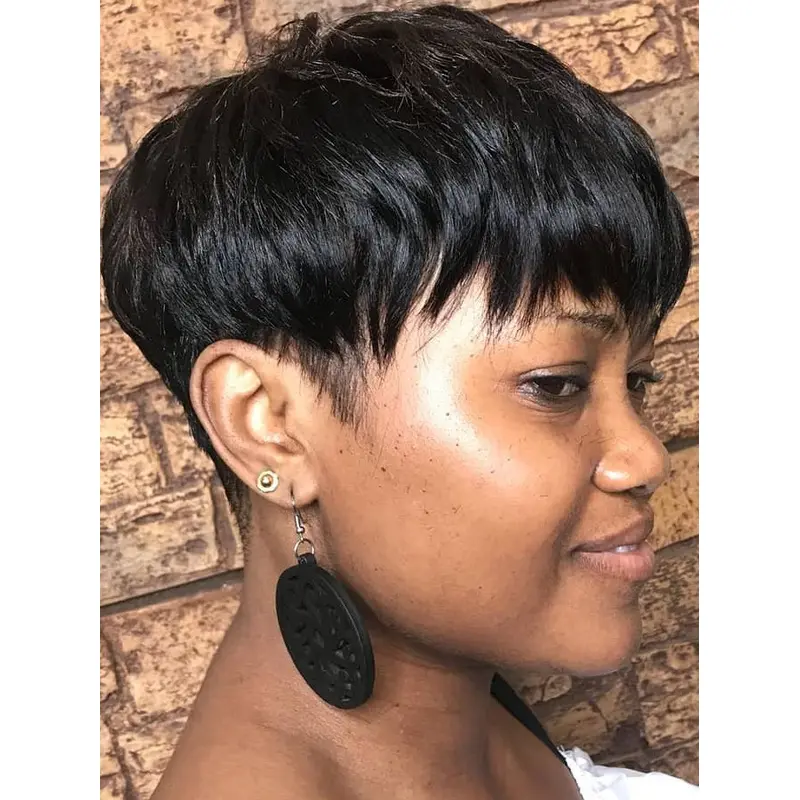 African American Human Hair Wigs Straight 4" Monofilament Wigs