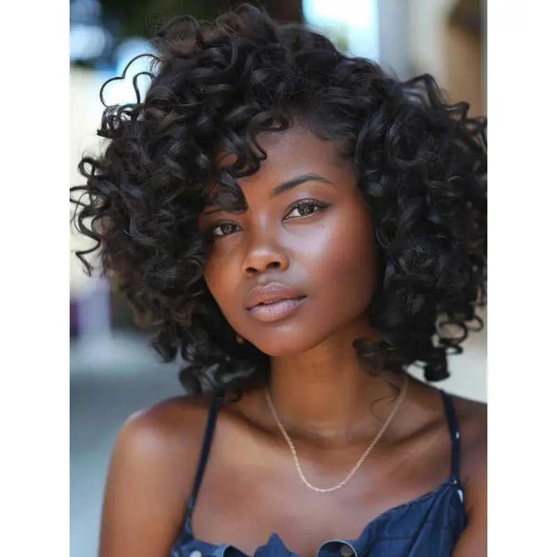 Bob Wigs With Bangs For African American Synthetic Lace Front 10" Wigs