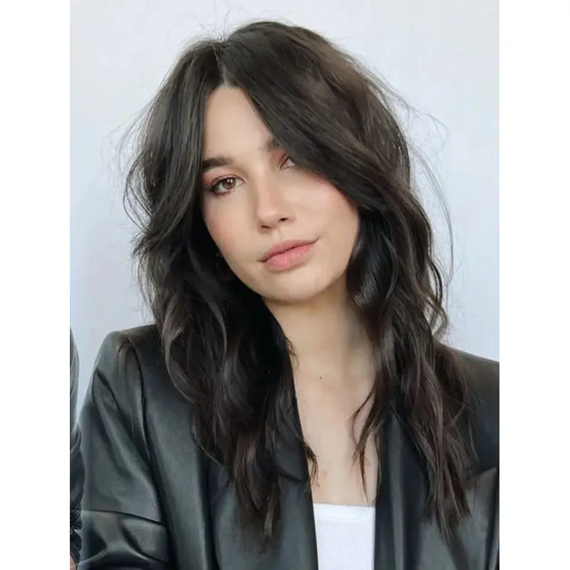 Long Black Wig Layered Lace Front Synthetic Wig Wavy Long Hair Wig