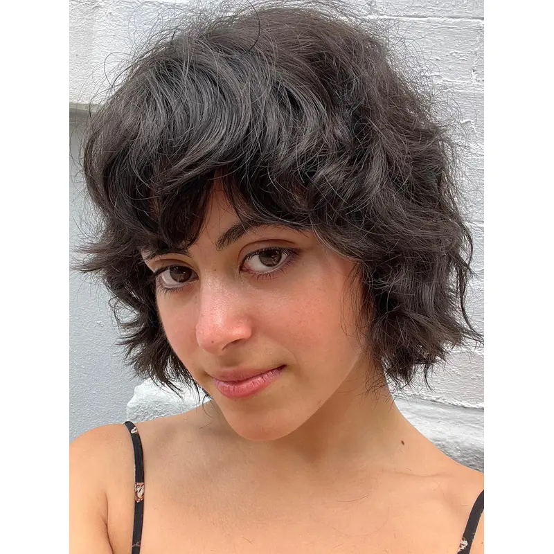 Short Black Wig 8" Curly Monofilament Wigs