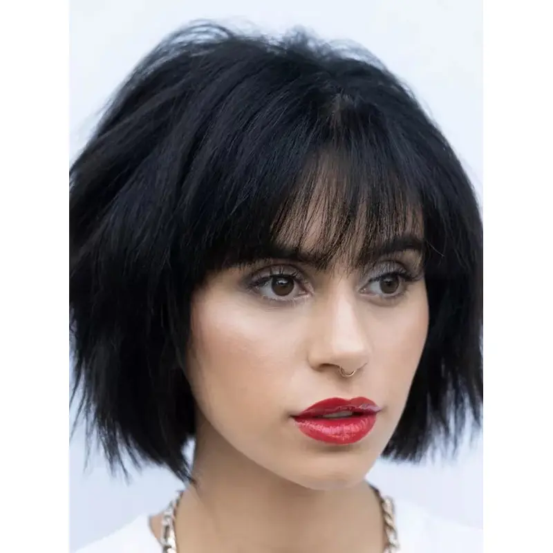 Short Hair Wigs For Black Hair Monofilament 10" With Bangs Wigs