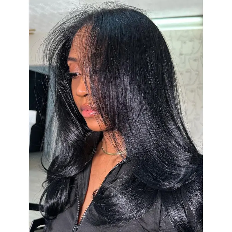 Wigs Human Hair African American Lace Front 18" Long Wigs