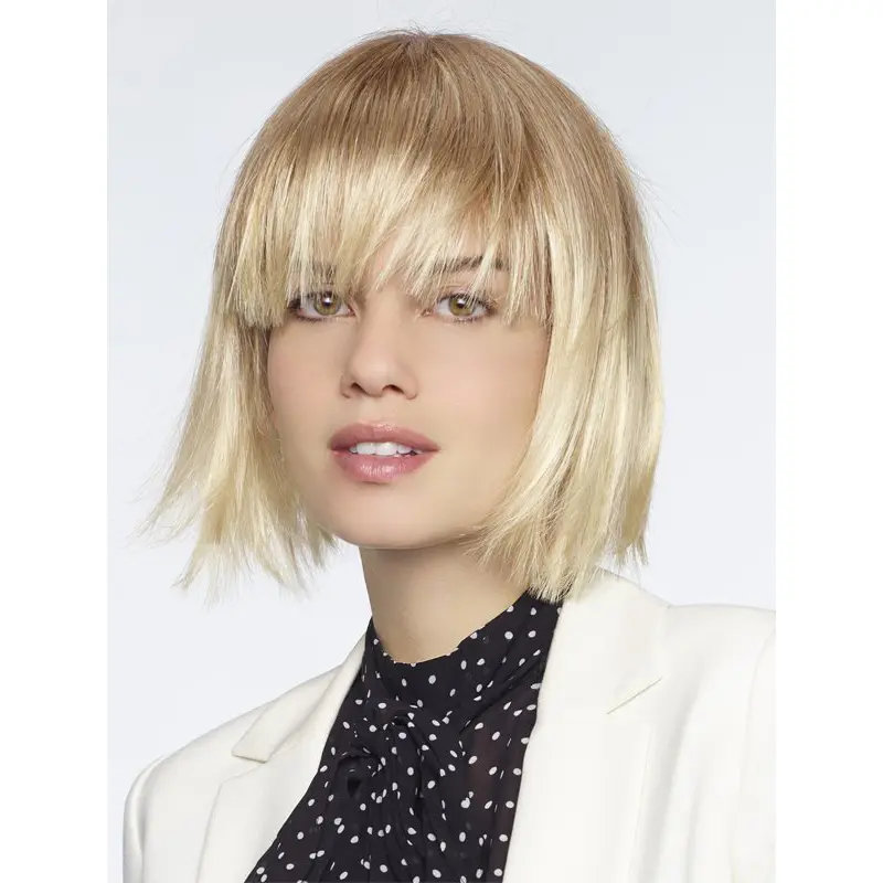 Perfect Blonde Chin Length Straight With Bangs High Quality Wigs