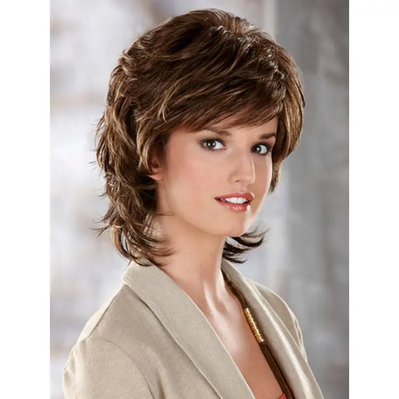 Tempting Brown Wavy Chin Length Classic Wigs