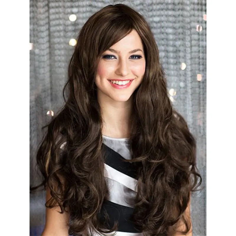 Wholesome Remy Human Hair Brown Wavy Long Wigs