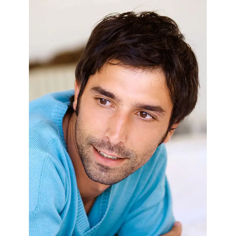 Brown Cropped Straight 4" Synthetic Monofilament Try Men Wigs On