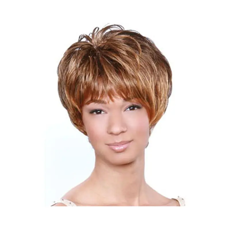 Brown Wavy Short African American Wigs