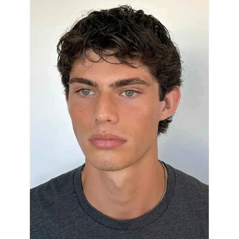 Human Hair Male Wigs Layered 4" Wavy Black Cropped Wigs