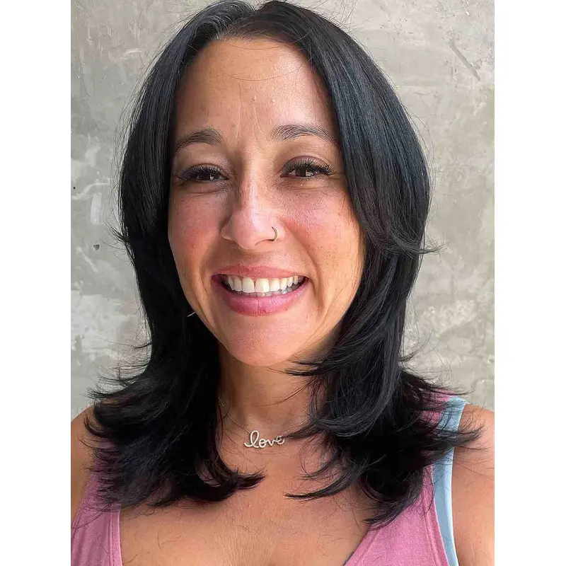 Medium Length Lace Front Wigs Straight Layered 14" Black Wigs