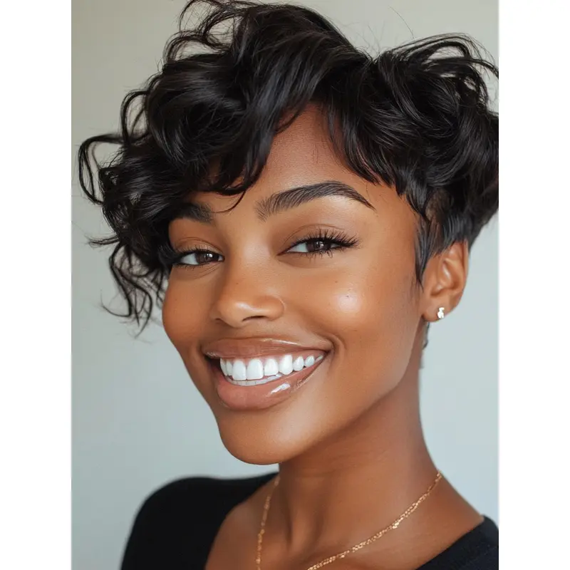 Natural African American Wigs 4" Lace Front Synthetic Boycuts Wigs