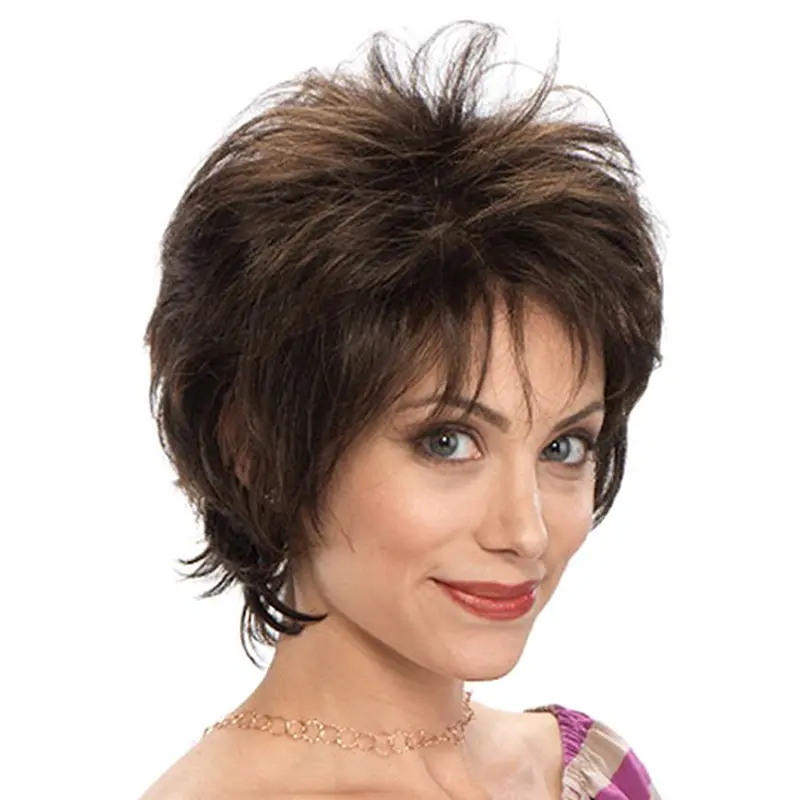 Natural Brown Wavy Short Synthetic Wigs
