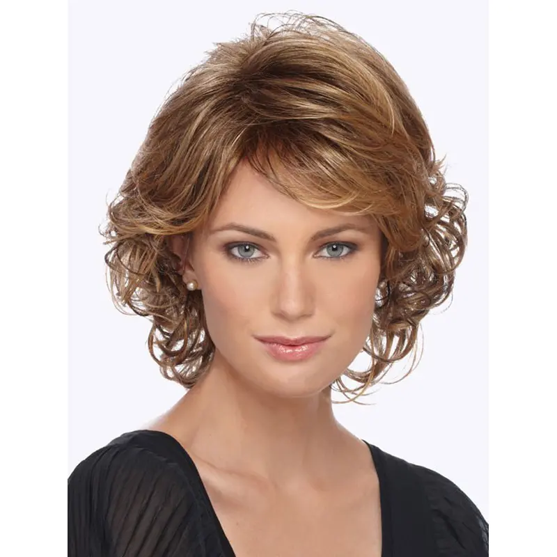 Popular Blonde Curly Chin Length Synthetic Wigs