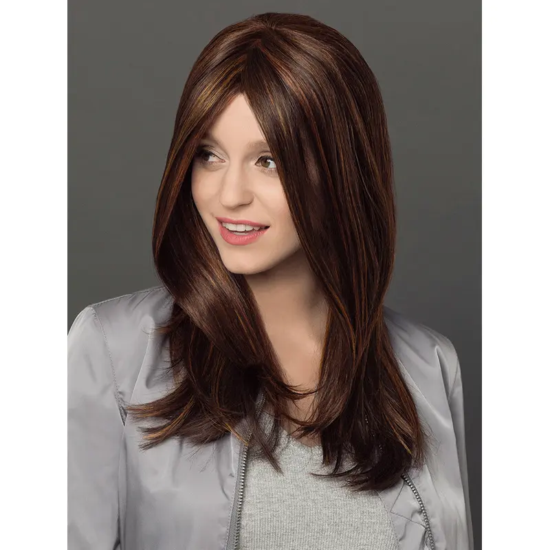 18" Long Straight Brown Modern Hand-Tied Wigs