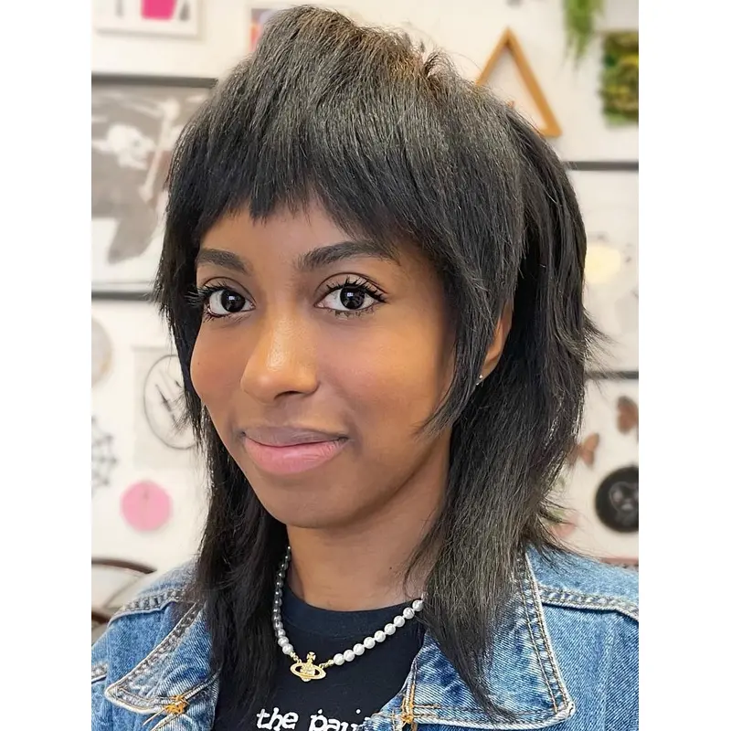 African American Lace Front Human Hair Wigs Shoulder Length Straight 14" Layered Wigs