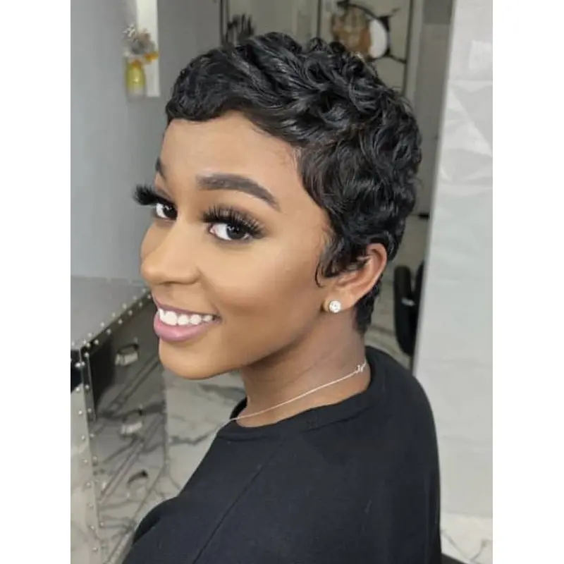 African American Short Curly Wigs Lace Front Black Synthetic Wigs