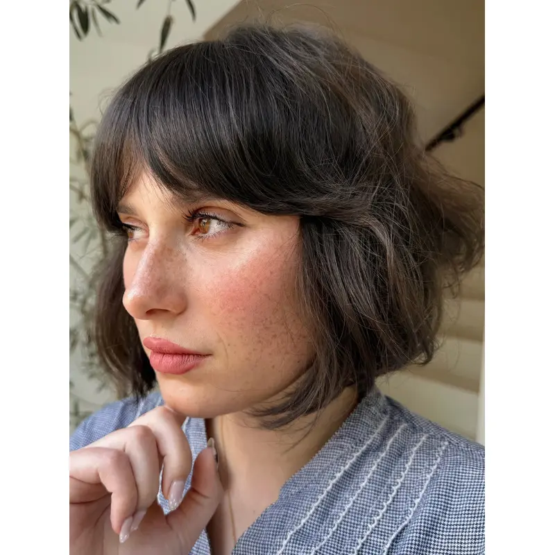 Black Bob Wig Remy Human Hair 10" Wavy With Bangs Wigs