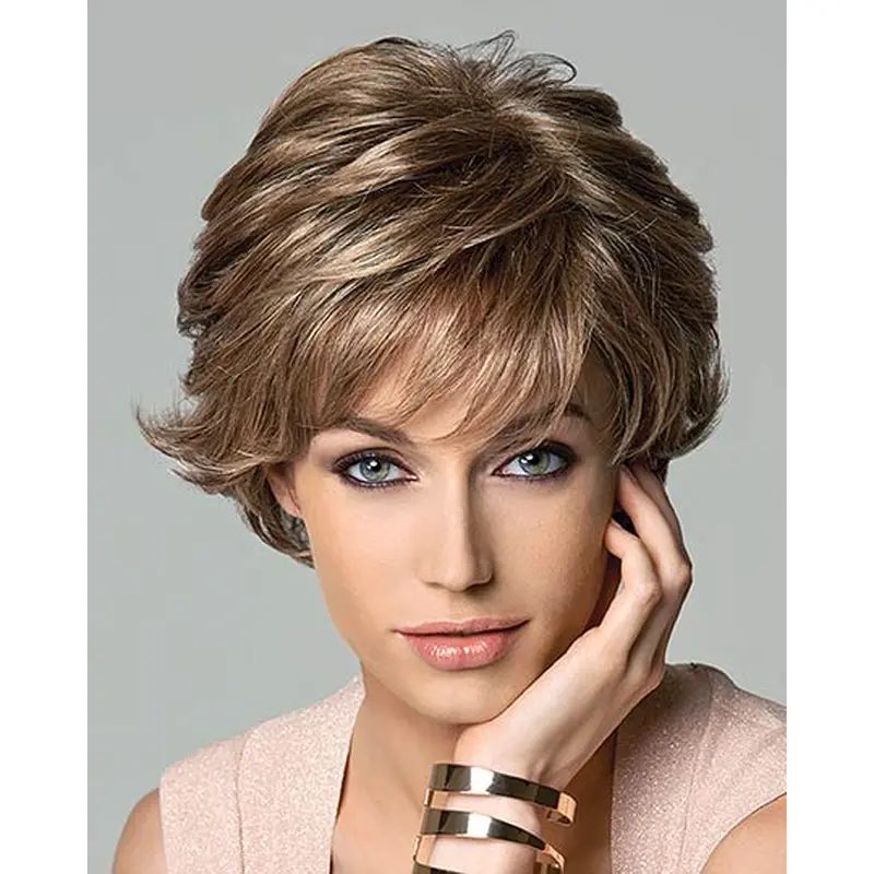 Brown Ideal Layered Wavy Short Wigs