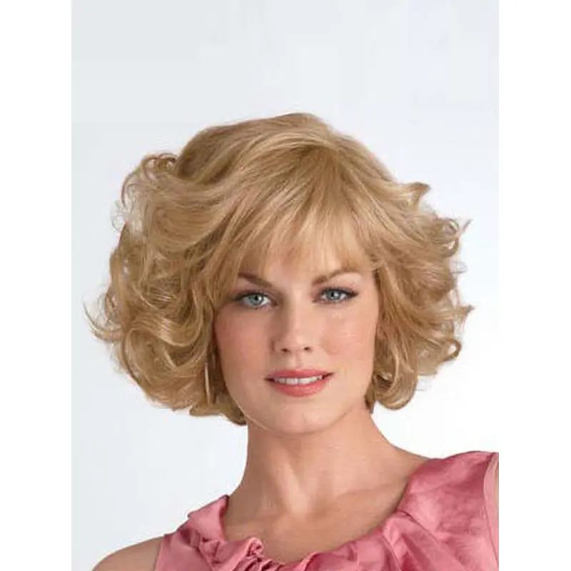 Cool Blonde Curly Chin Length Synthetic Wigs