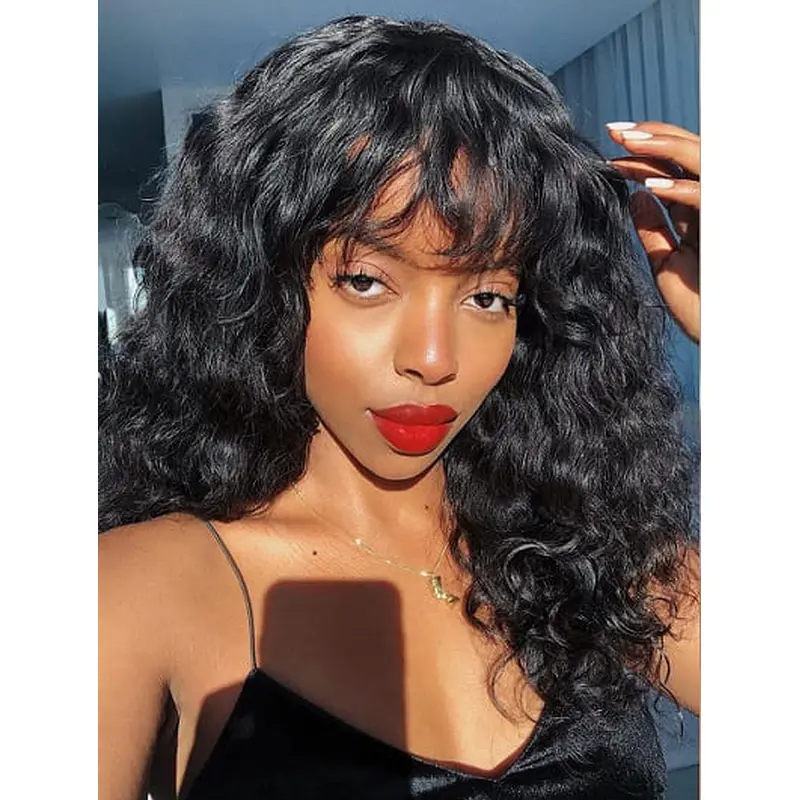 Curly Wigs For Black Women Lace Front Black Wigs With Bangs Synthetic Wigs