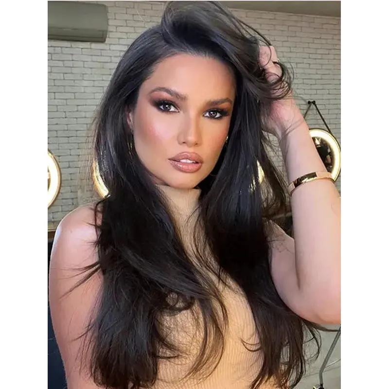 Long Black Wig Synthetic Without Bangs Wavy Wig Lace Front Long Wigs