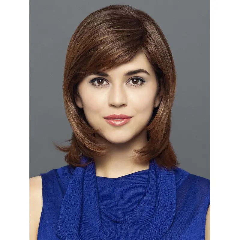 14" Straight Brown With Highlights Bobs Sassy Hand Tied Wigs
