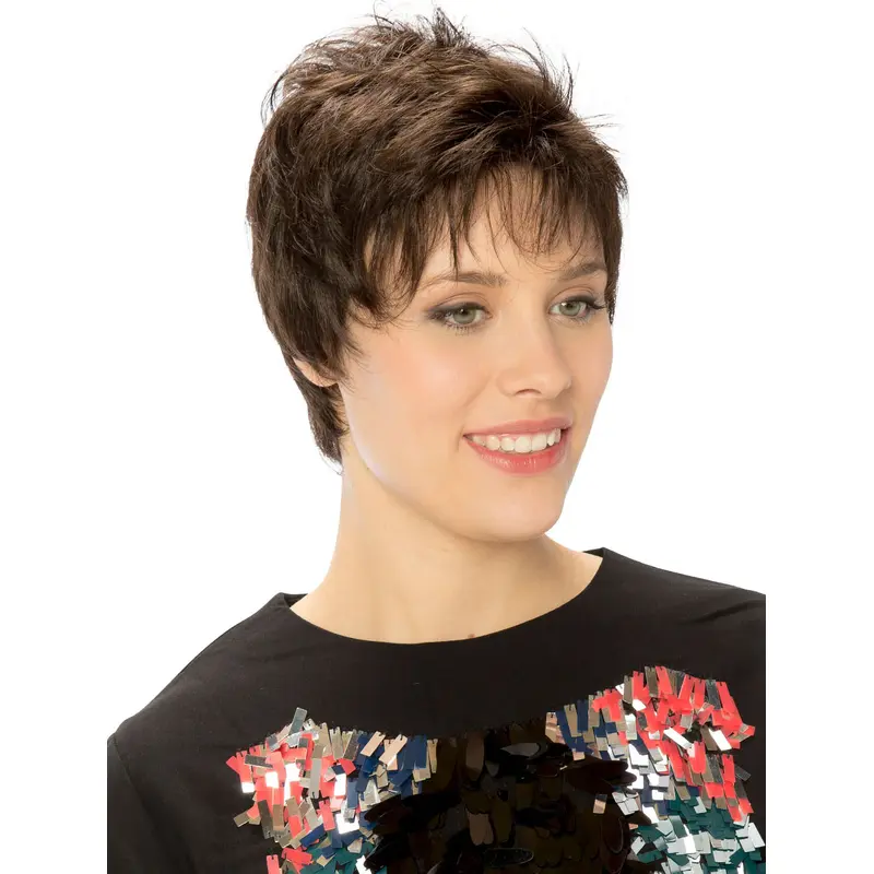 Brown Straight Monofilament Sleek Boycuts Synthetic Wigs