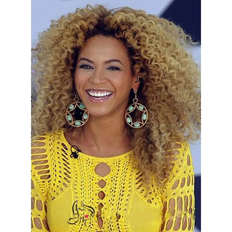 Chic Beyonce Knowles' Wig Full Lace Medium Curly Blonde Human Hair