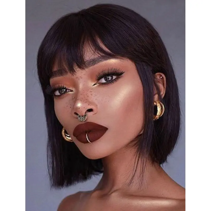 Human Hair Bob Wigs For African American Lace Front 10" Black Wigs