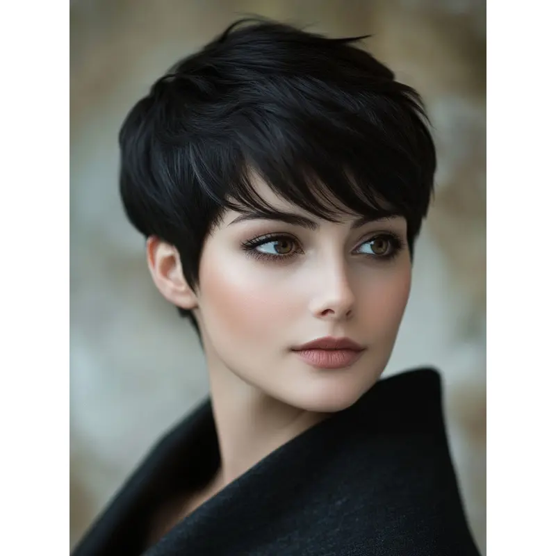Human Hair Short Pixie Wigs 6" Boycuts Black Lace Front Straight Wigs