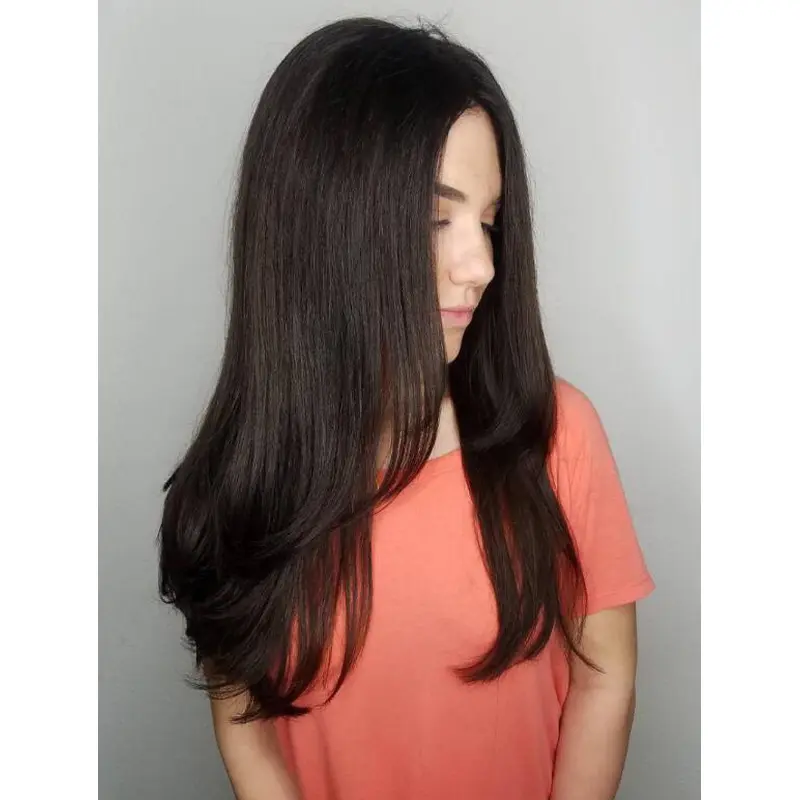 Human Wigs Black Wavy Wigs Lace Front Long Layered Wigs