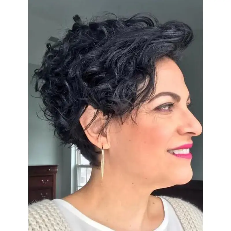 Short Black Curly Wigs Cropped Boycuts Lace Front Ideal Messy Wigs