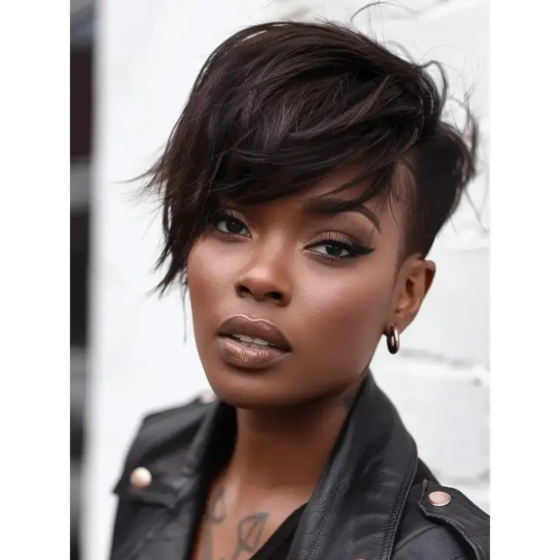 Short Pixie Cut Wigs For African American Straight Black With Bangs Wigs