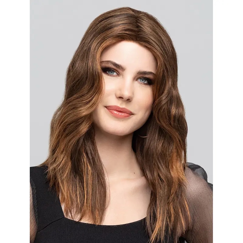 Wavy Brown With Highlights Monofilament Synthetic 16" Long Wigs For Women