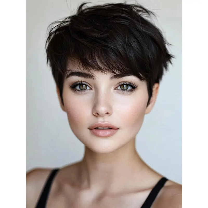 Wig Short Hair Lace Front Boycuts Synthetic 6" Black Wigs