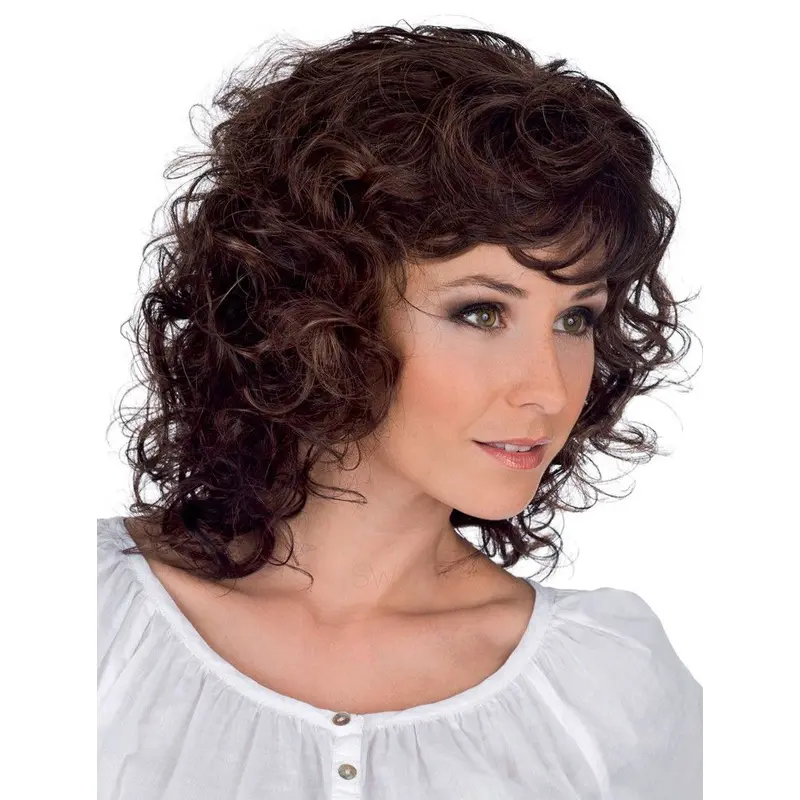 Faddish Brown Curly Shoulder Length Classic Wigs